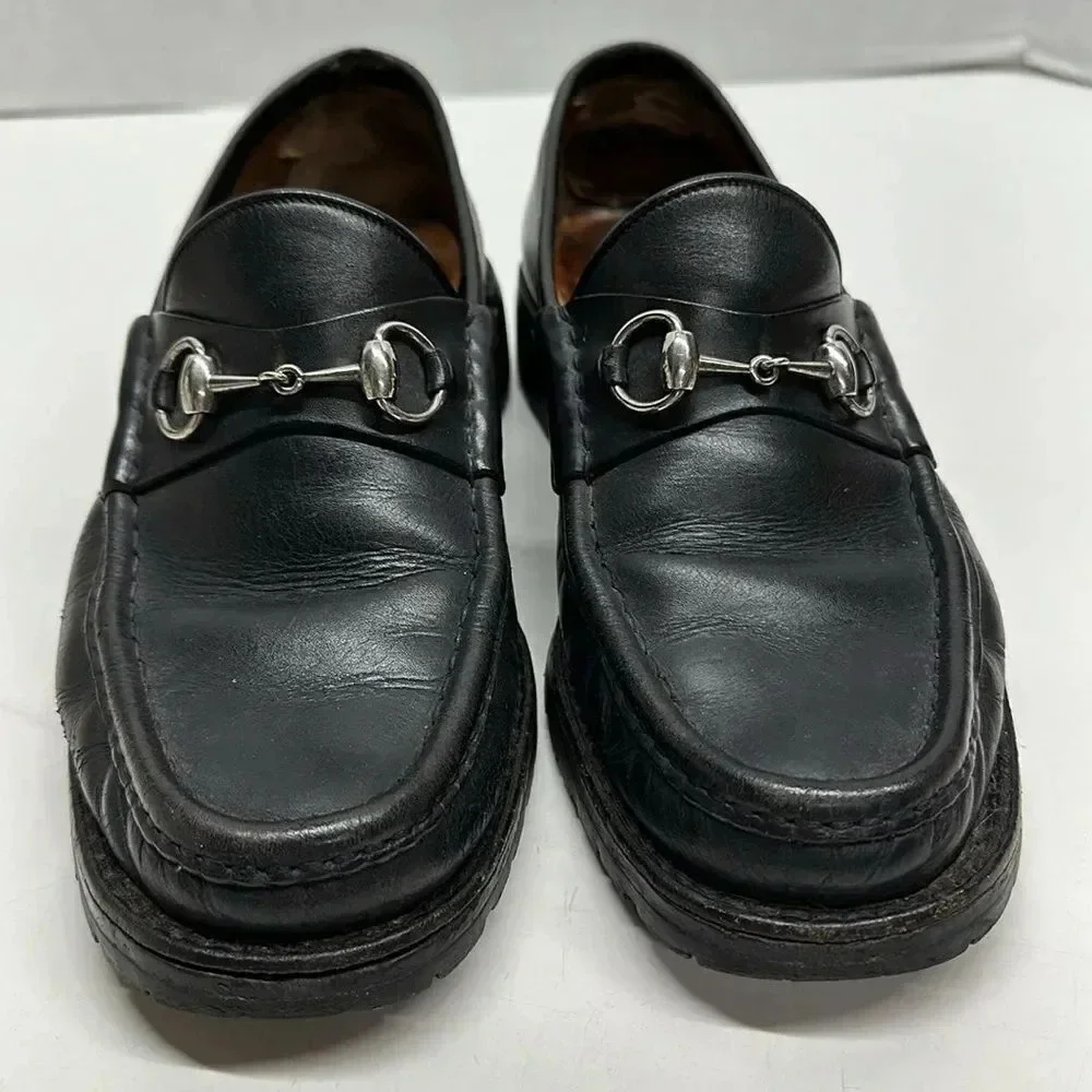 Gucci Black Leather Horsebit Loafers